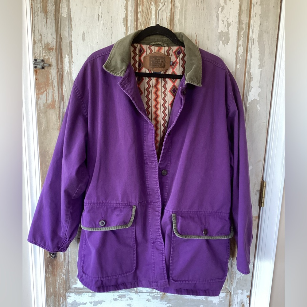 Woolrich Chore Coat in Dark Iris with Aztec Print Lining - XL - Vintage